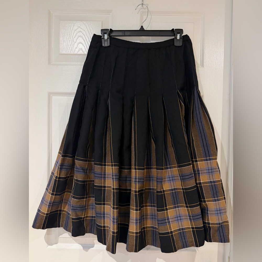 Vintage Aljean Canada Pure Virgin Wool Pleated A‑Line Skirt Tartan Plaid Midi